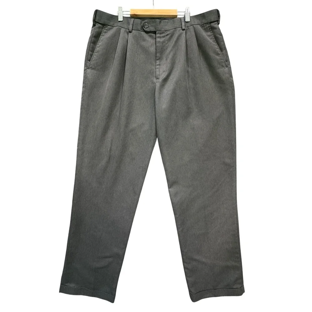 George Men's 36x34 Dress Pants Charcoal Grey Classic Pleated Recycled Polyester